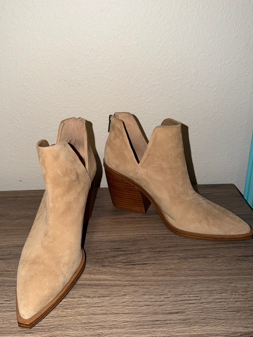 Vince Camuto Tan Suede V-Cut Ankle Booties